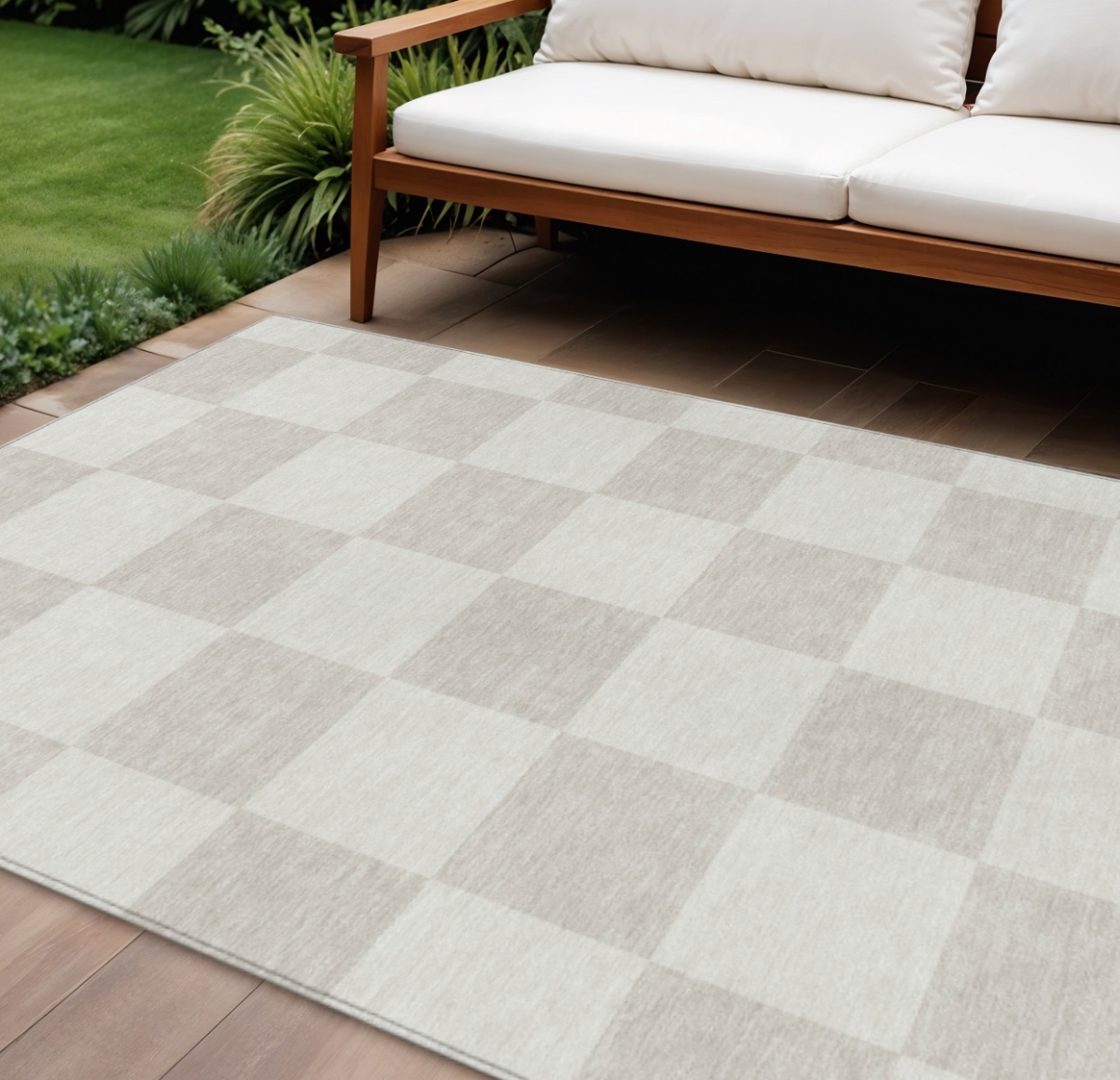 660702 10 x 14 ft. Ivory & Beige Geometric Washable Transitional Indoor & Outdoor Rectangle Area Rug