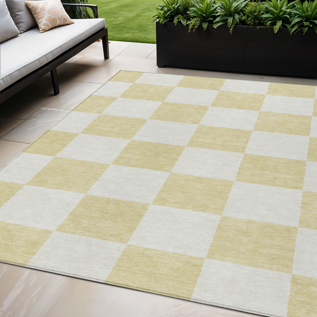 660770 5 x 8 ft. Wheat & Beige Geometric Washable Transitional Indoor & Outdoor Rectangle Area Rug