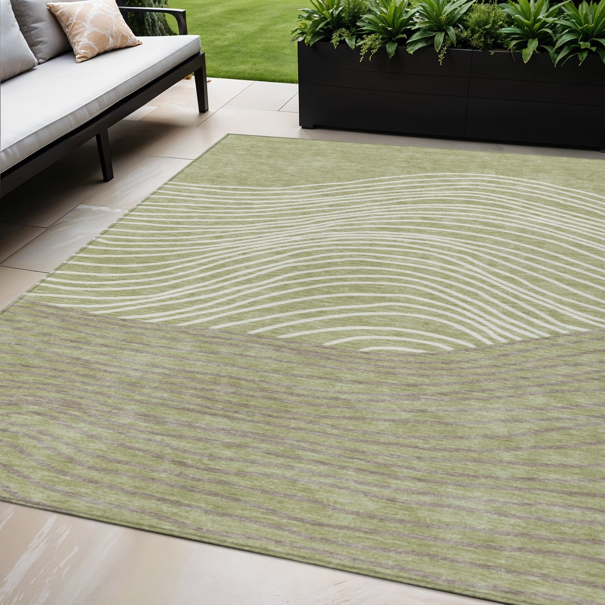 660926 5 x 8 ft. Artichoke Green & Ivory Striped Washable Transitional Indoor & Outdoor Rectangle Area Rug