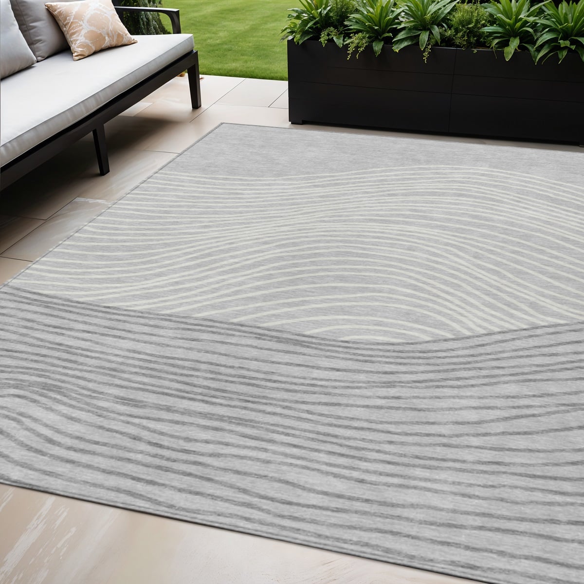 660956 5 x 8 ft. Gray & Ivory Striped Washable Transitional Indoor & Outdoor Rectangle Area Rug