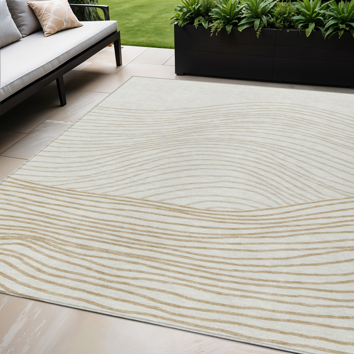 660962 5 x 8 ft. Ivory & Wheat Striped Washable Transitional Indoor & Outdoor Rectangle Area Rug