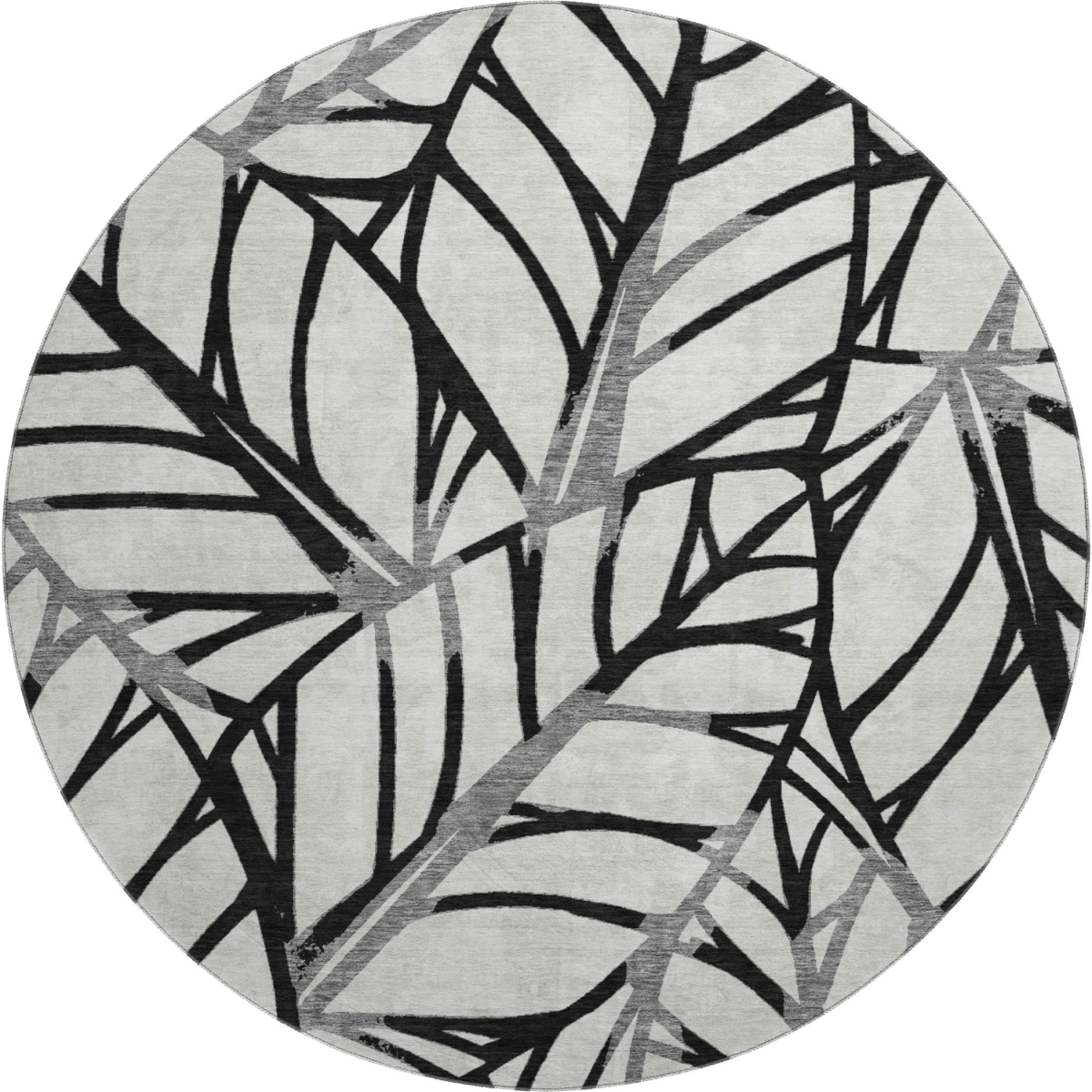 662480 8 ft. Black & Beige Floral Transitional Washable Round Area Rug with UV Protection