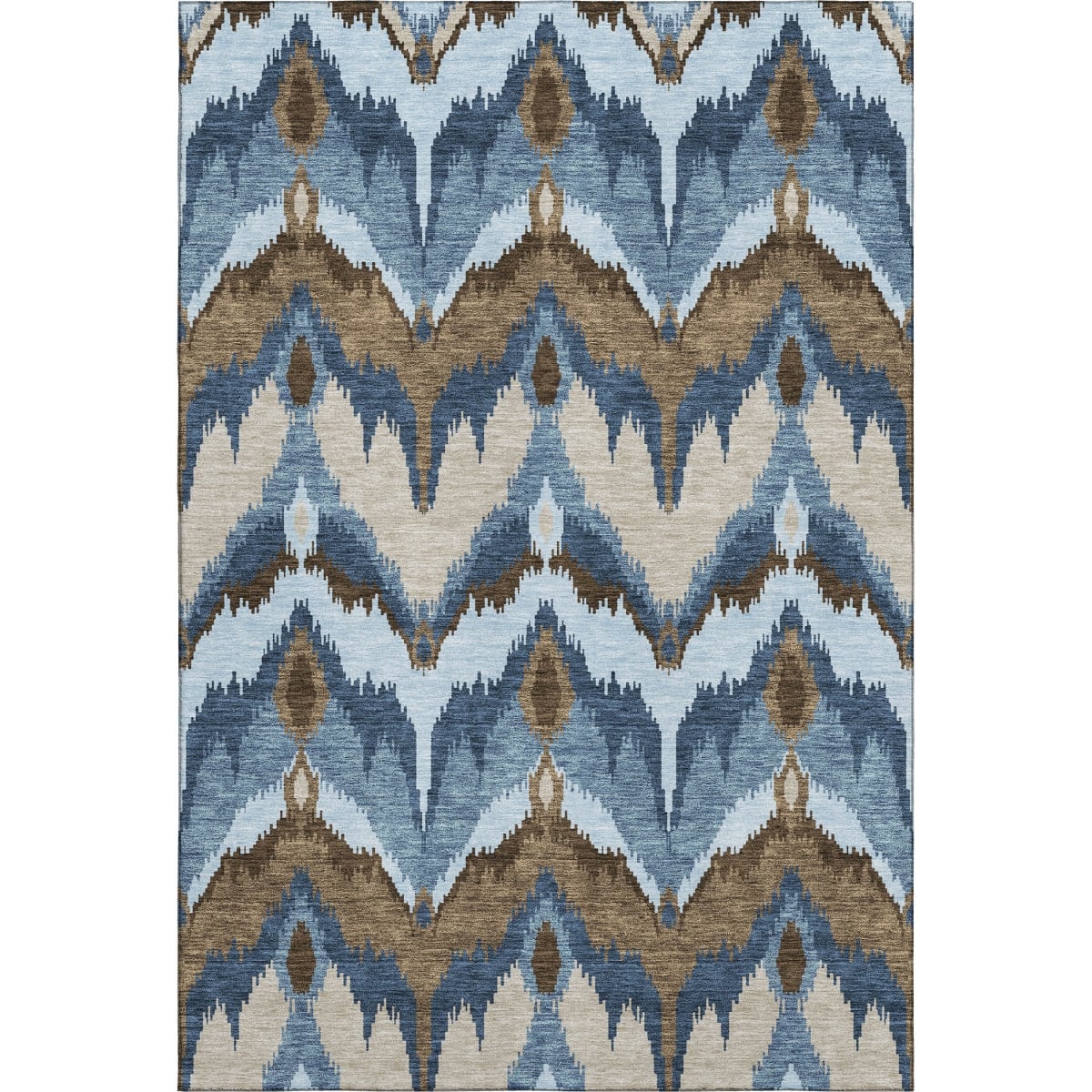 662617 5 x 8 ft. Blue, Brown & Beige Ikat Washable Machine Made Rectangle Area Rug with UV Protection