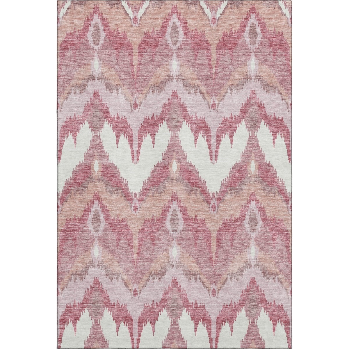 662626 9 x 12 ft. Blush Ivory & Pink Ikat Washable Machine Made Rectangle Area Rug with UV Protection