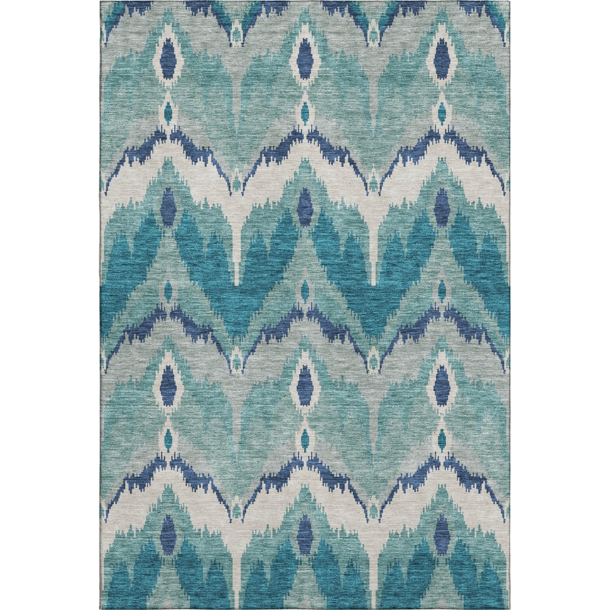 662680 9 x 12 ft. Teal & Ivory Ikat Transitional Washable Machine Made Rectangle Area Rug with UV Protection