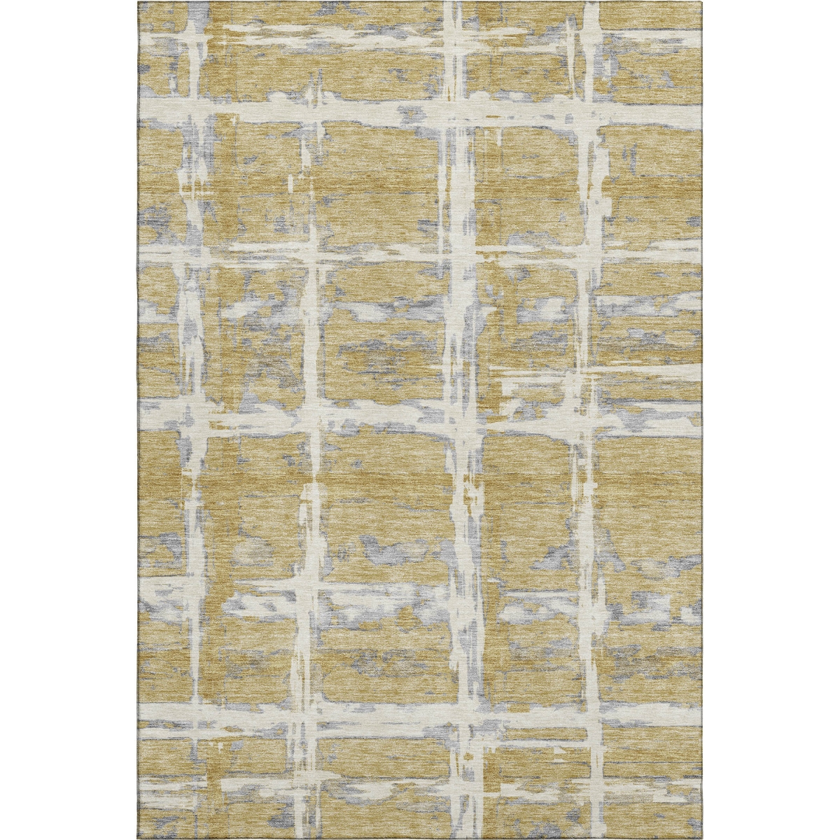 662773 5 x 8 ft. Gold Ivory & Gray Striped Transitional Washable Machine Made Rectangle Area Rug with UV Protection