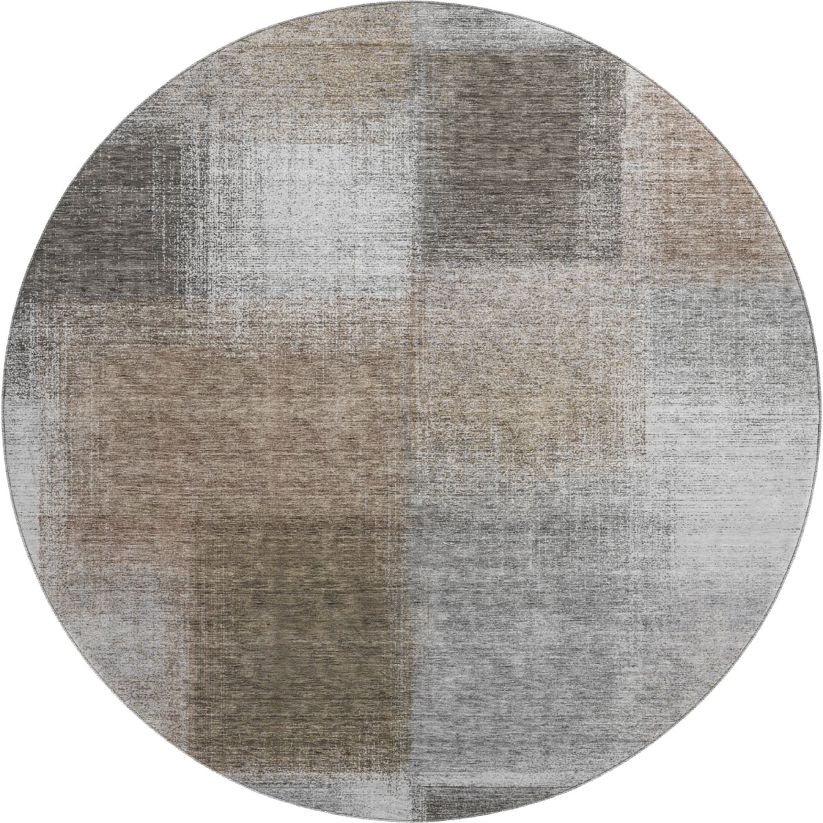 662588 8 ft. Silver Beige & Gray Abstract Washable Round Area Rug with UV Protection