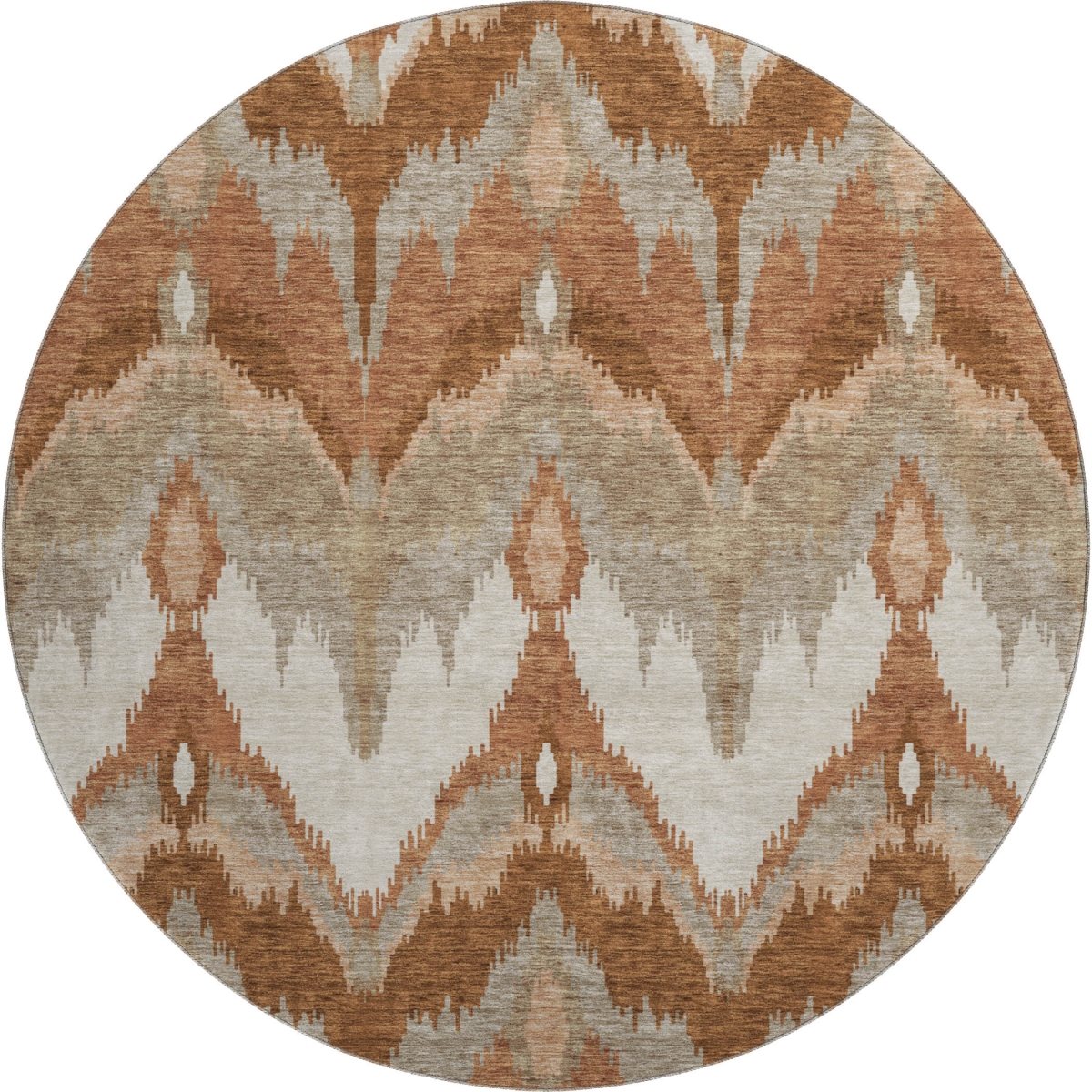 662660 8 ft. Rust & Beige Ikat Washable Round Area Rug with UV Protection
