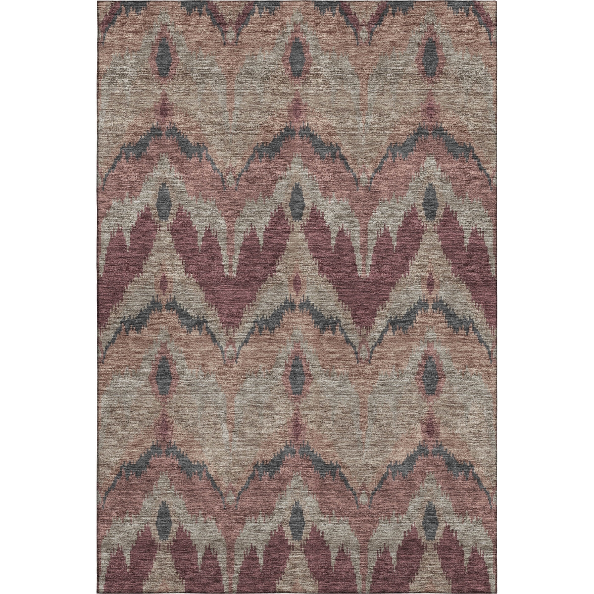 662632 9 x 12 ft. Burgundy Beige & Charcoal Ikat Washable Machine Made Rectangle Area Rug with UV Protection