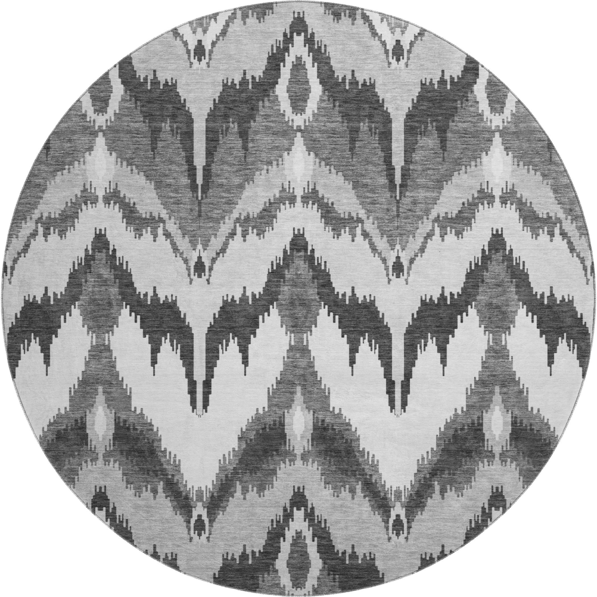 662642 8 ft. Gray & Silver Ikat Transitional Washable Round Area Rug with UV Protection