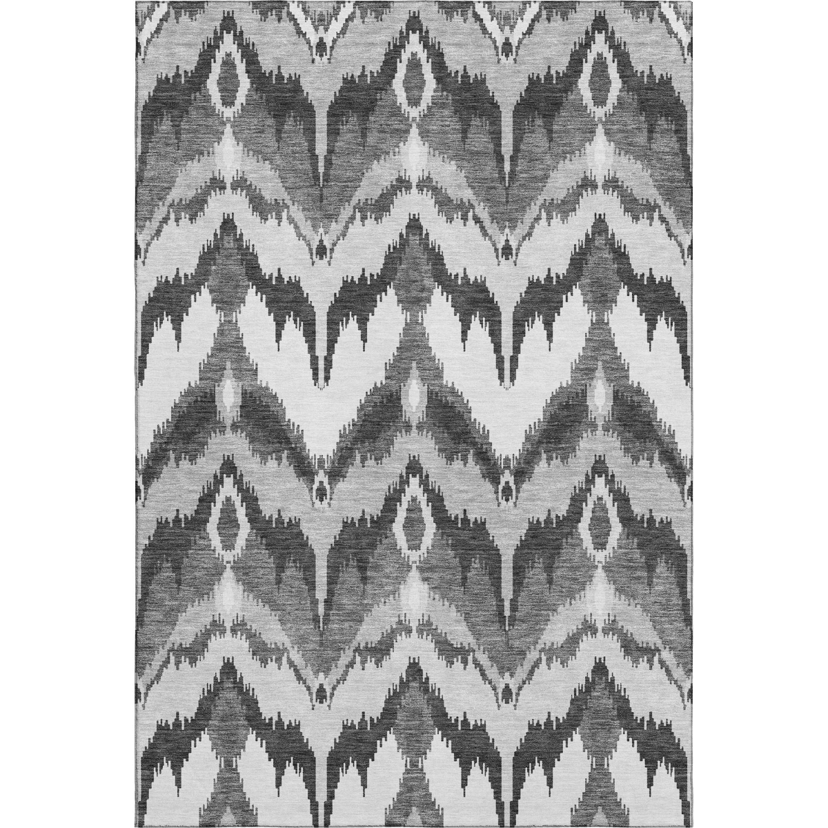 662644 9 x 12 ft. Gray & Silver Ikat Transitional Washable Machine Made Rectangle Area Rug with UV Protection
