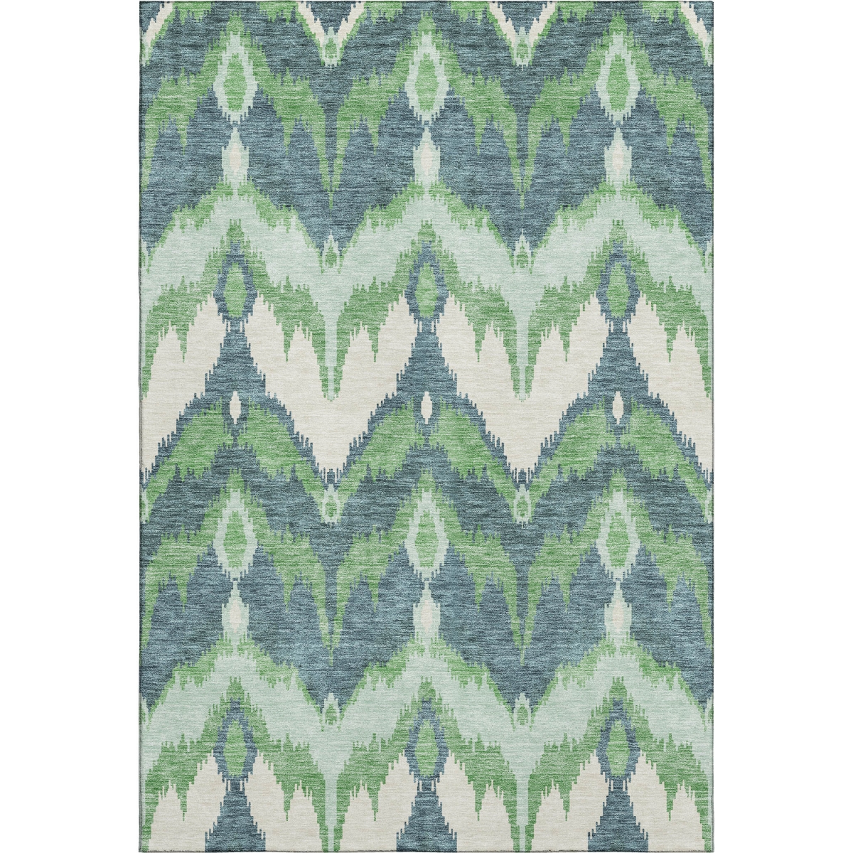 662647 5 x 8 ft. Green & Ivory Ikat Washable Machine Made Rectangle Area Rug with UV Protection