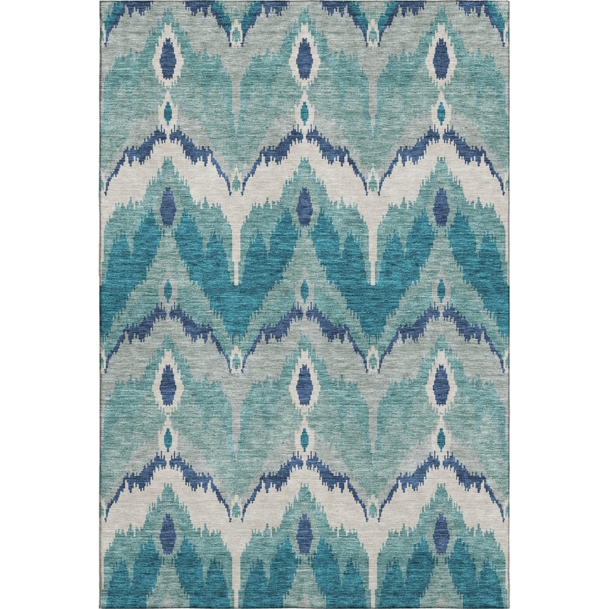 662679 8 x 10 ft. Teal & Ivory Ikat Transitional Washable Machine Made Rectangle Area Rug with UV Protection