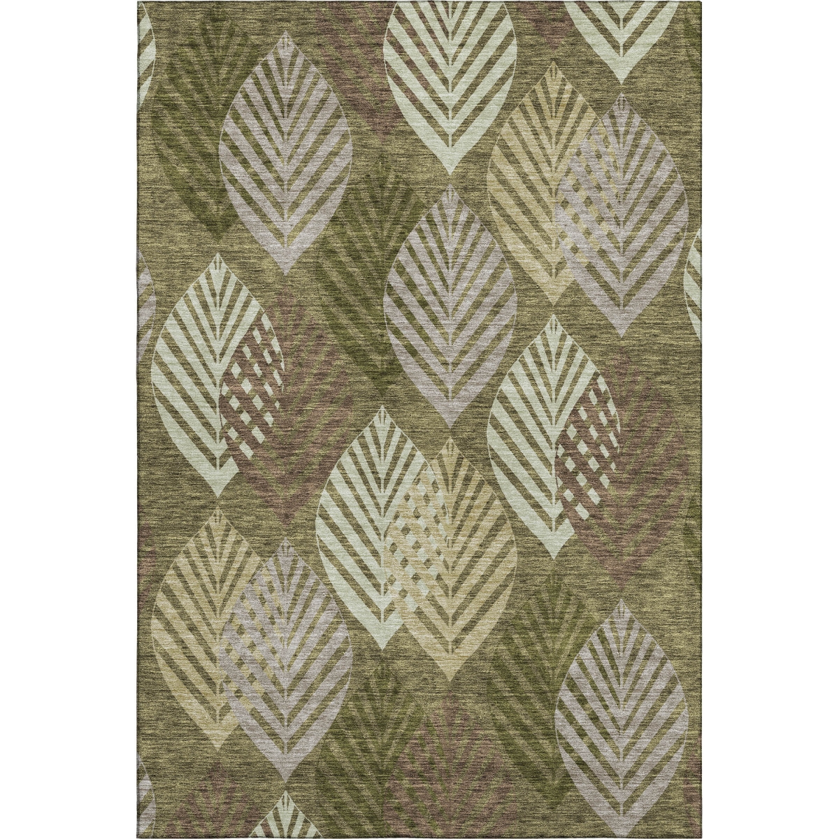 662716 9 x 12 ft. Olive Green, Gray & Gold Floral Washable Machine Made Rectangle Area Rug with UV Protection