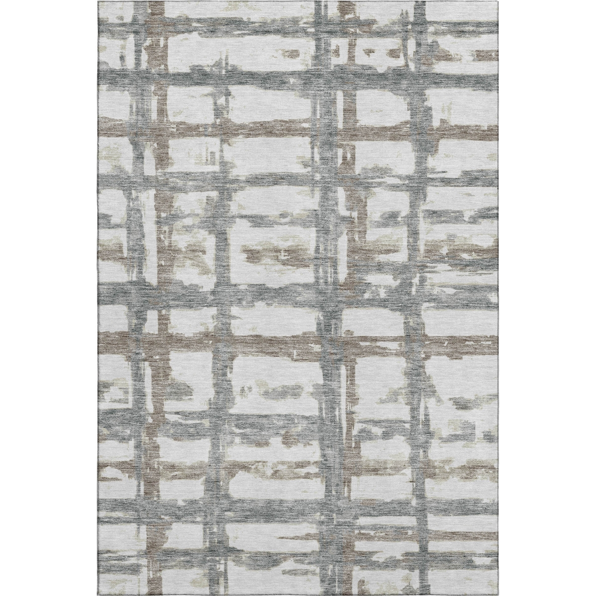 662807 10 x 14 ft. Silver Ivory & Gray Striped Transitional Washable Machine Made Rectangle Area Rug with UV Protection