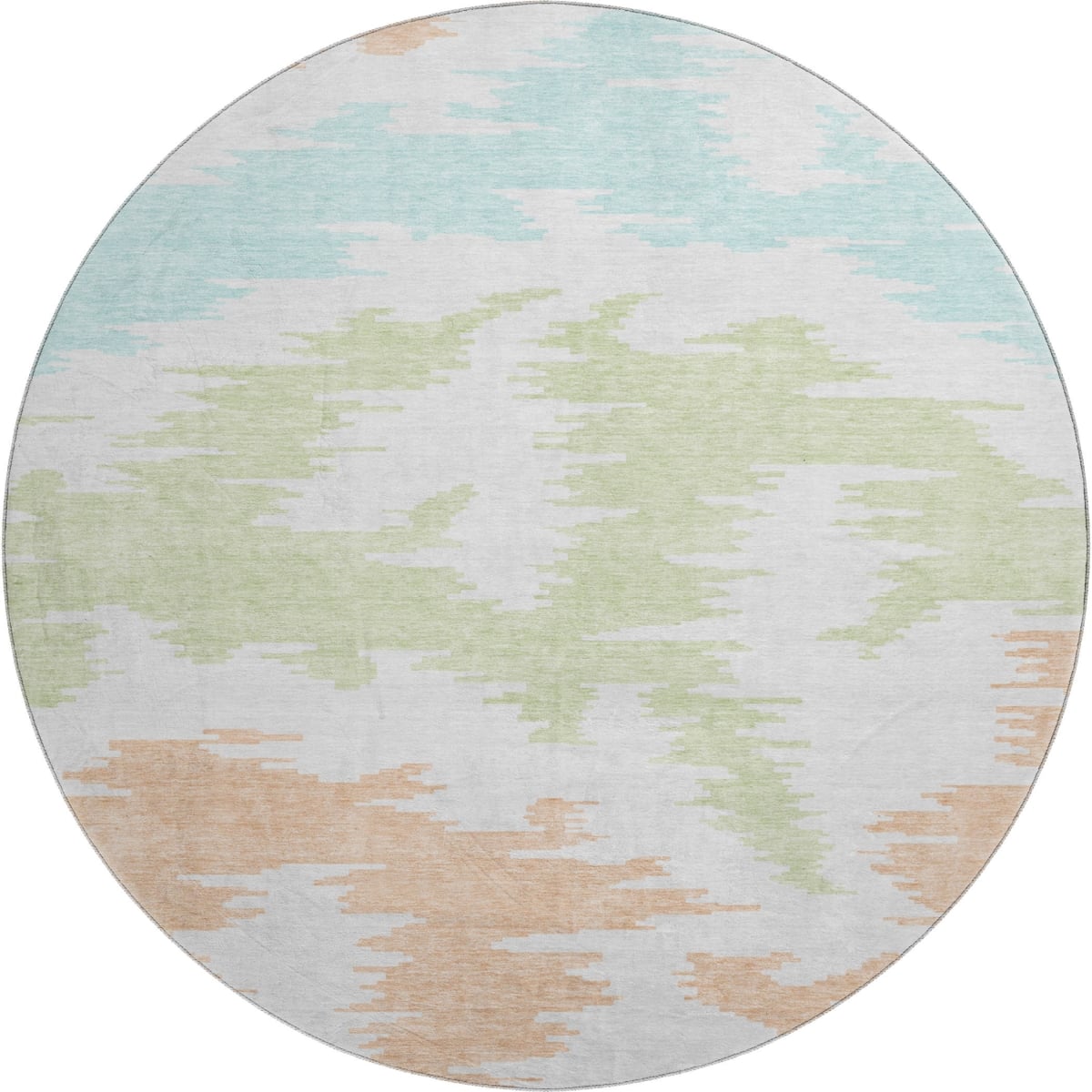 662888 8 ft. White Sky Blue & Peach Abstract Washable Round Area Rug with UV Protection