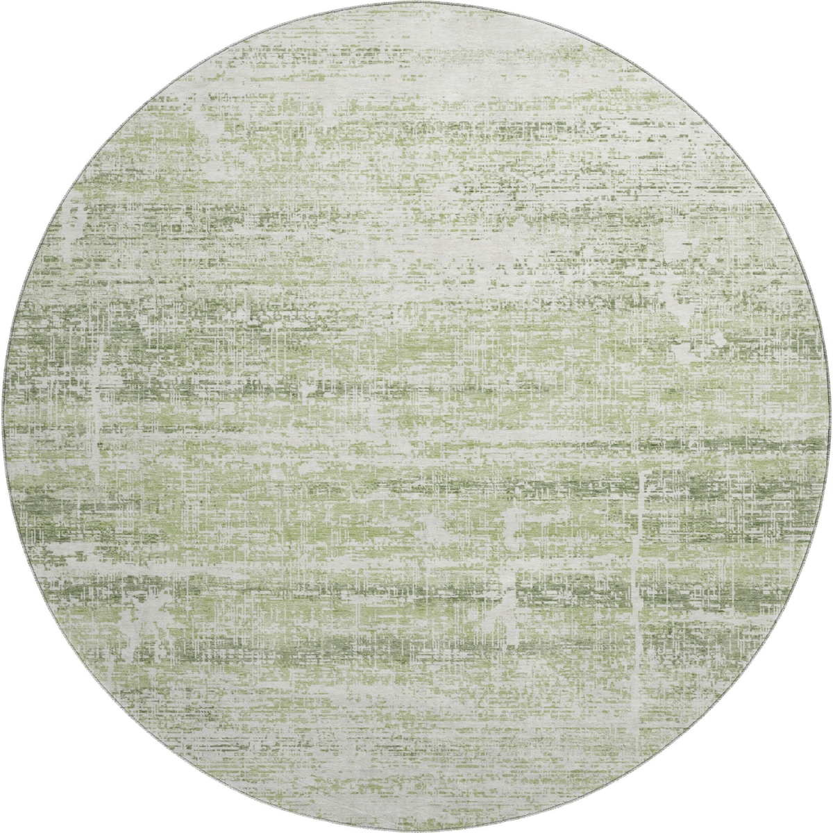 662894 8 ft. Artichoke Green & Ivory Abstract Transitional Washable Round Area Rug with UV Protection