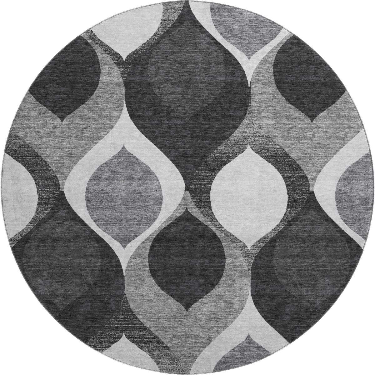 663044 8 ft. Black & Silver Ogee Washable Round Area Rug with UV Protection