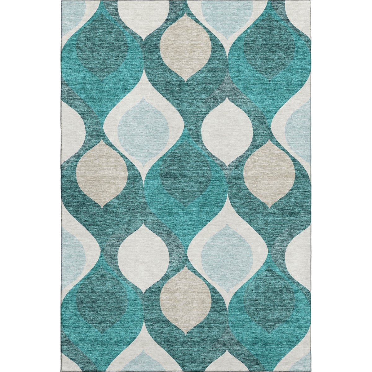 663100 9 x 12 ft. Teal & Ivory Ogee Washable Machine Made Rectangle Area Rug with UV Protection