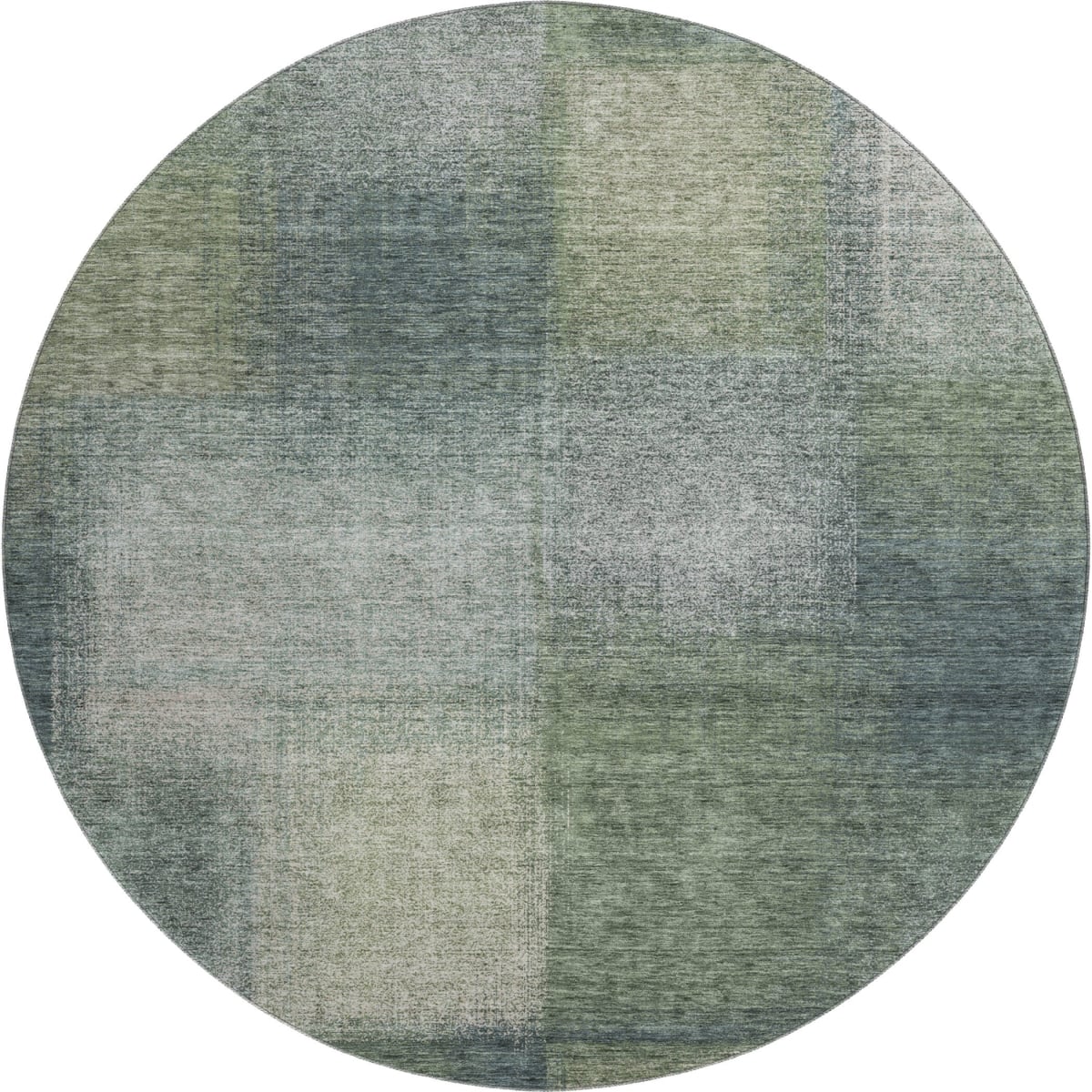 662576 8 ft. Olive Green, Ivory & Gray Abstract Washable Round Area Rug with UV Protection