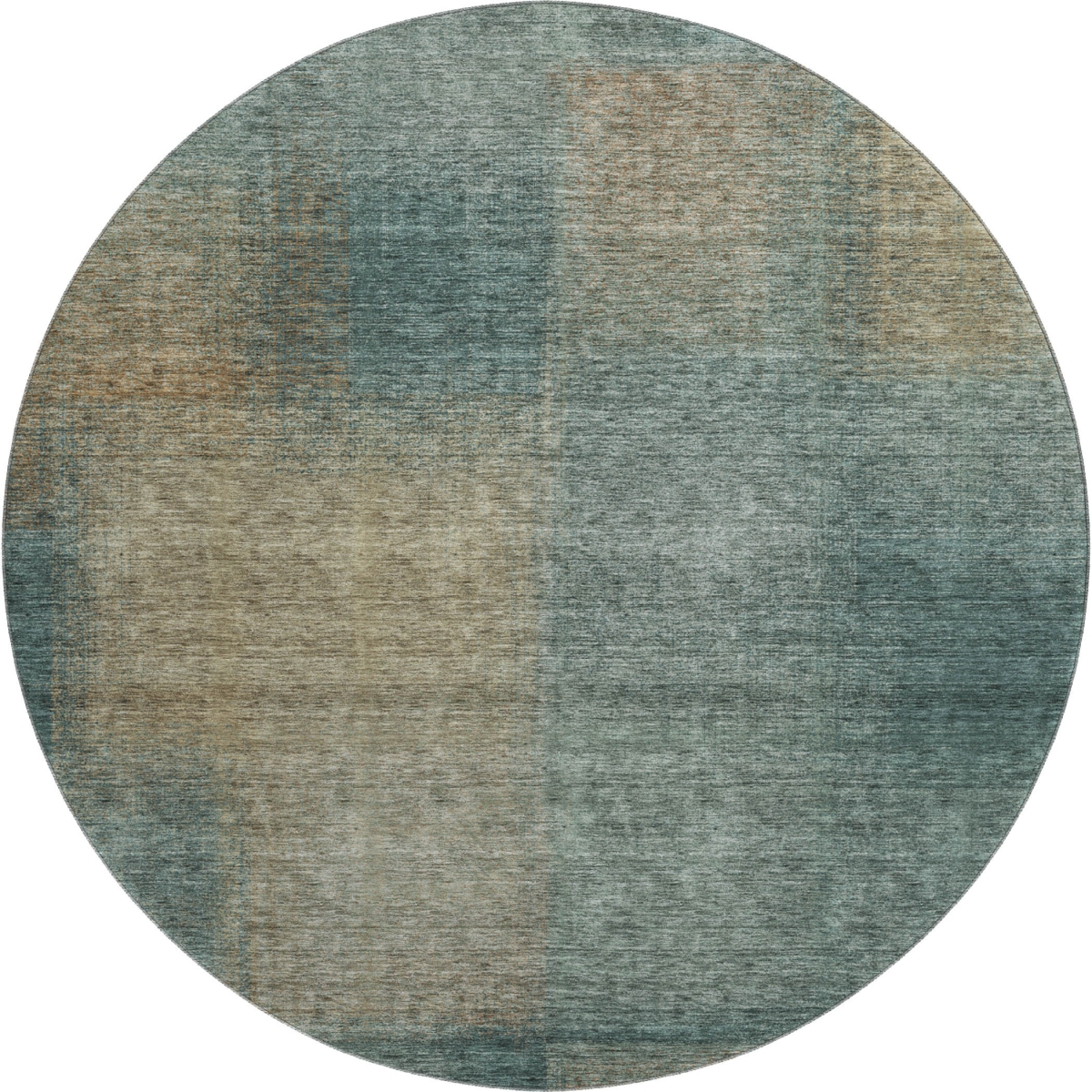 662600 8 ft. Teal & Brown Abstract Transitional Washable Round Area Rug with UV Protection