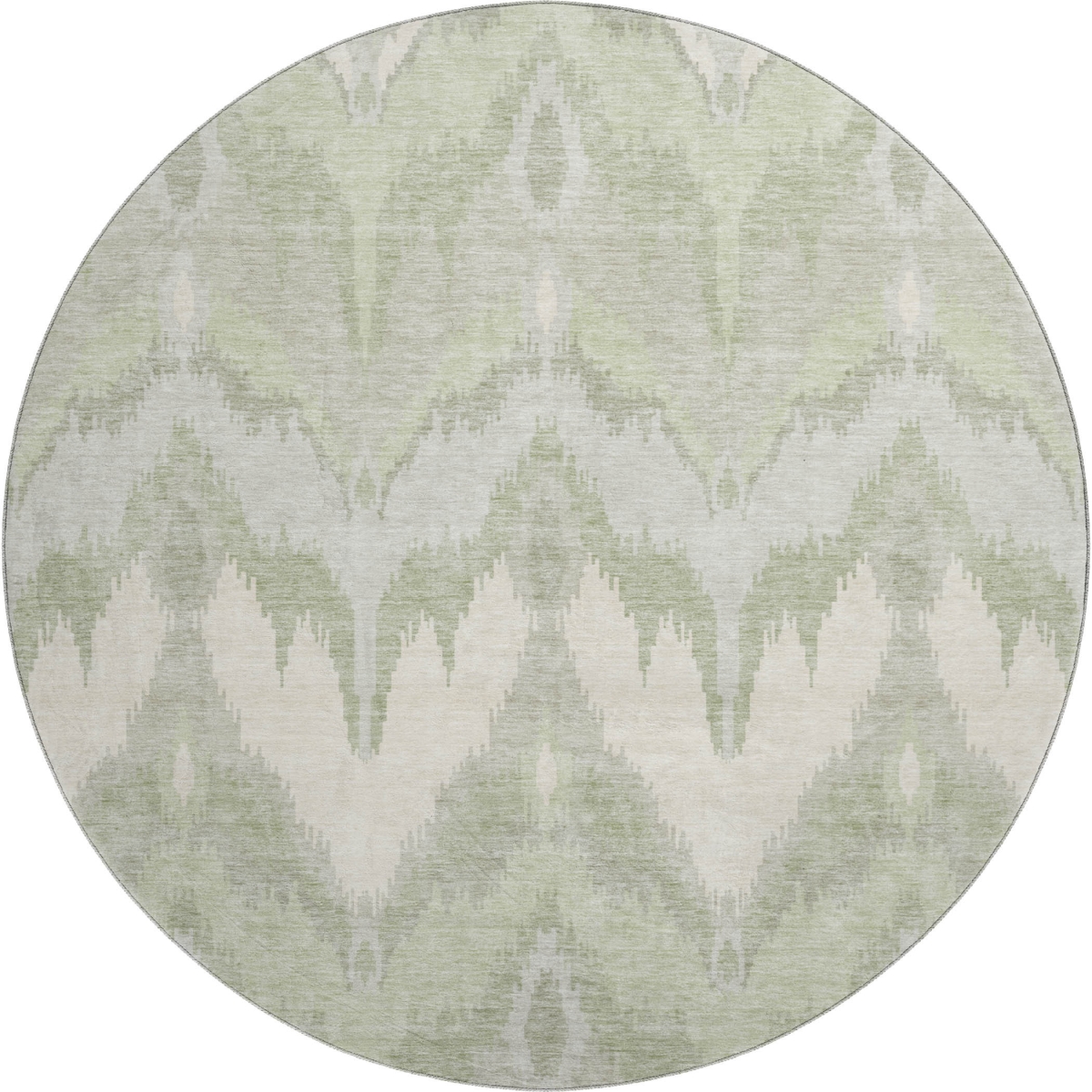 662606 8 ft. Artichoke Green & Ivory Ikat Transitional Washable Round Area Rug with UV Protection
