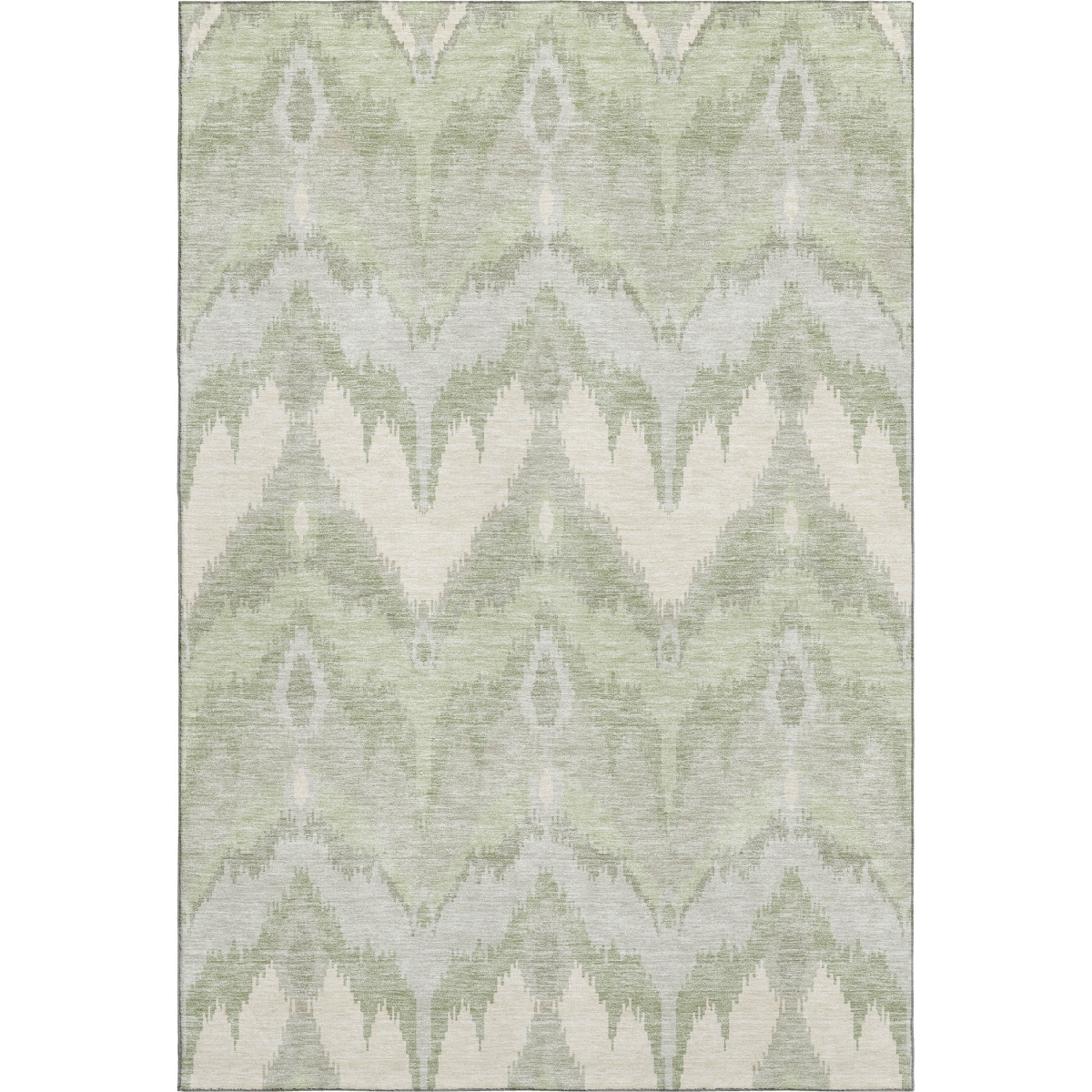 662609 10 x 14 ft. Artichoke Green & Ivory Ikat Transitional Washable Machine Made Rectangle Area Rug with UV Protection