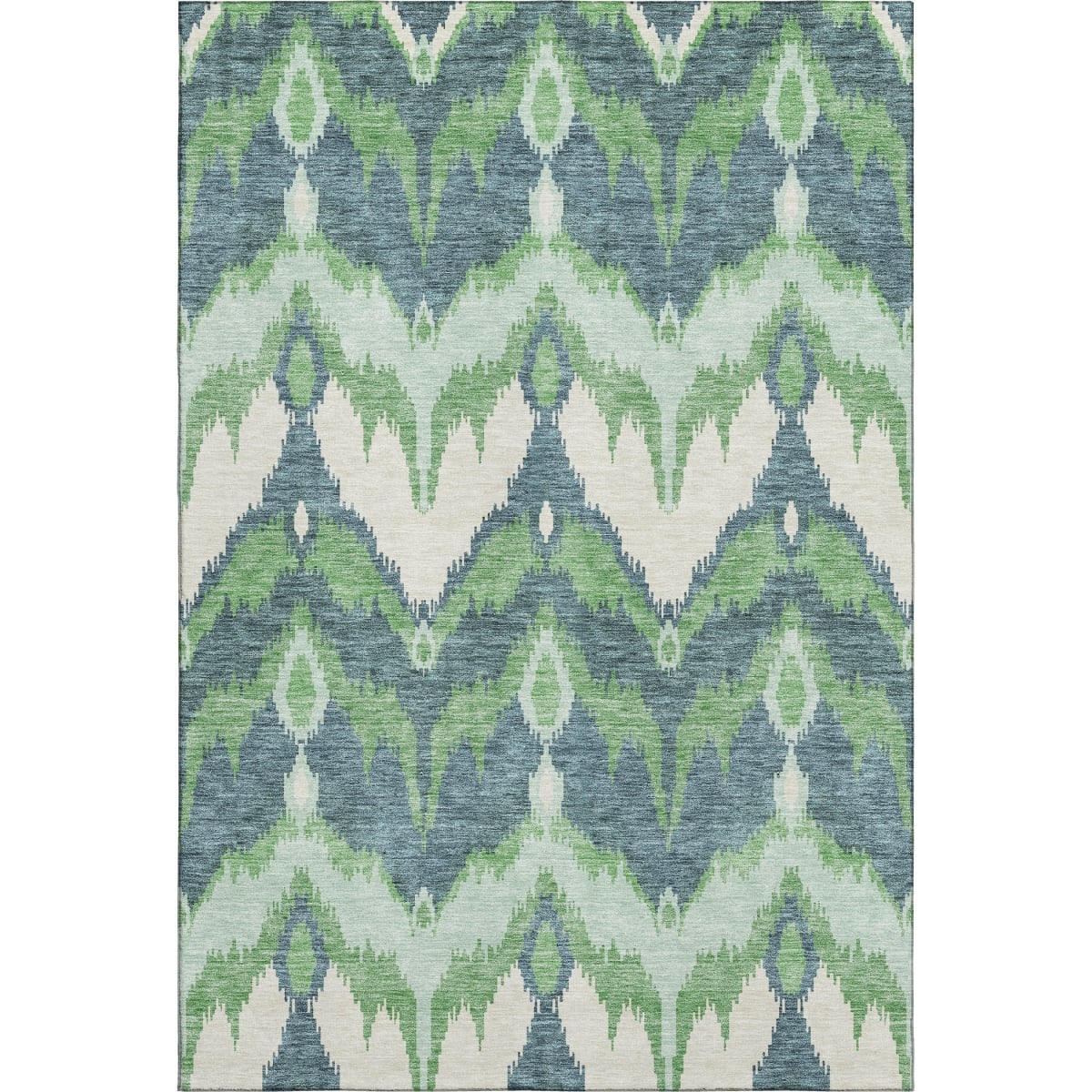662650 9 x 12 ft. Green & Ivory Ikat Washable Machine Made Rectangle Area Rug with UV Protection