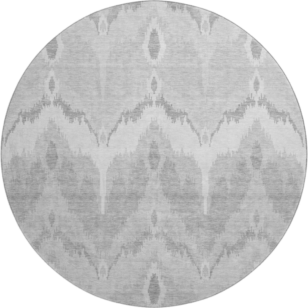 662672 8 ft. Silver & Gray Ikat Washable Round Area Rug with UV Protection