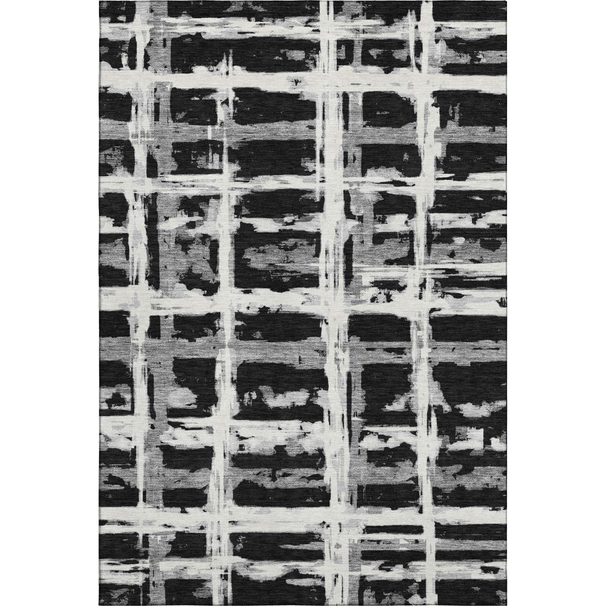 662761 5 x 8 ft. Black & Silver Striped Transitional Washable Machine Made Rectangle Area Rug with UV Protection