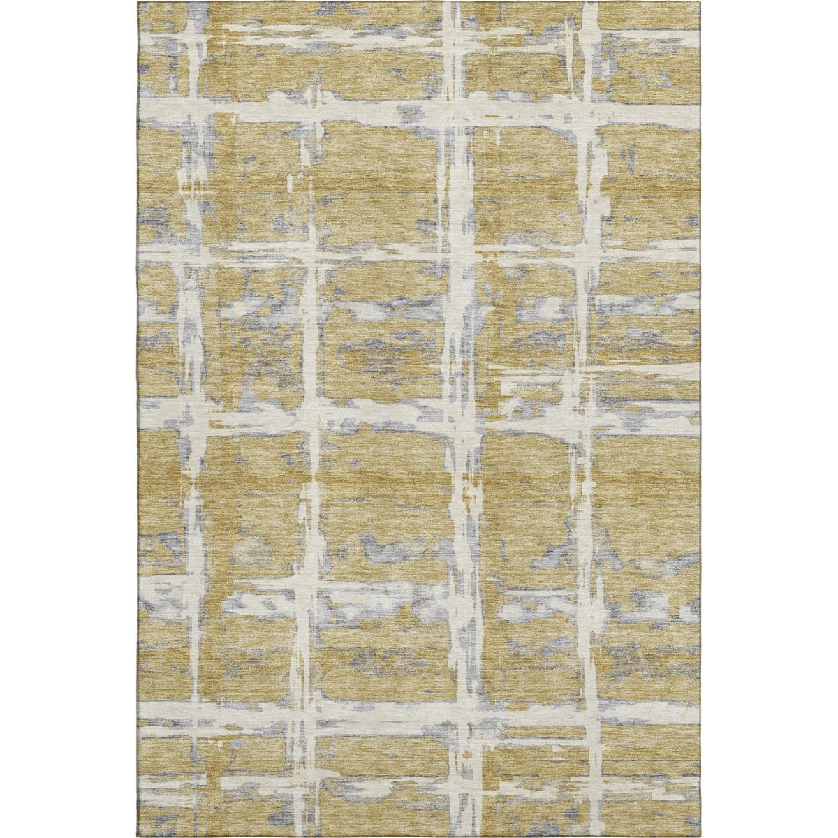 662776 9 x 12 ft. Gold Ivory & Gray Striped Transitional Washable Machine Made Rectangle Area Rug with UV Protection