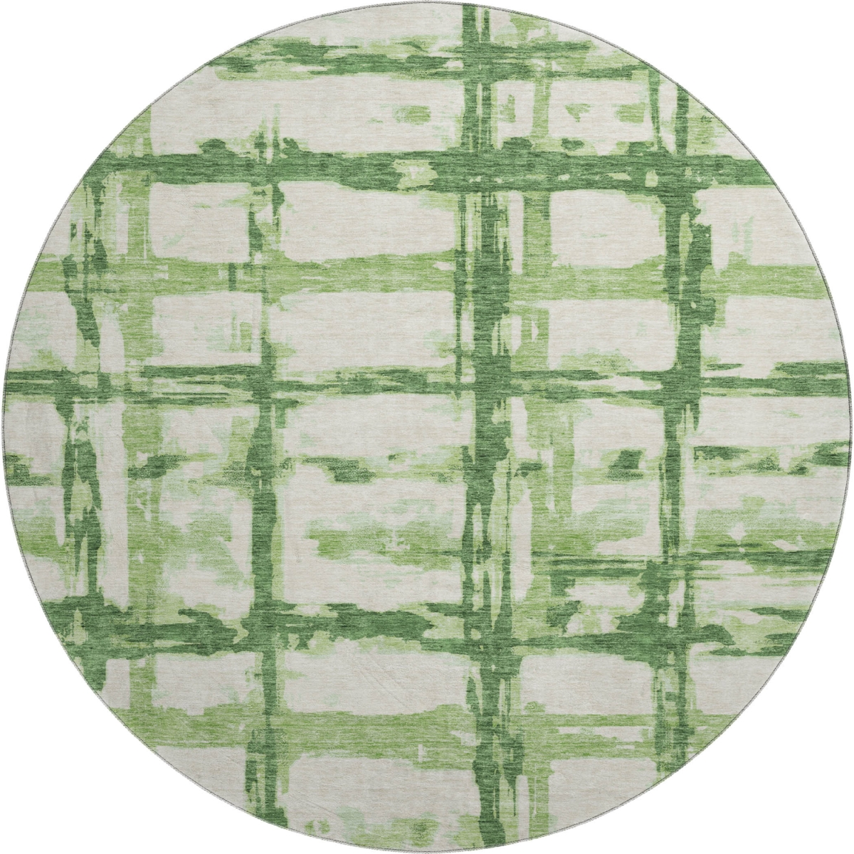 662780 8 ft. Green & Ivory Striped Transitional Washable Round Area Rug with UV Protection