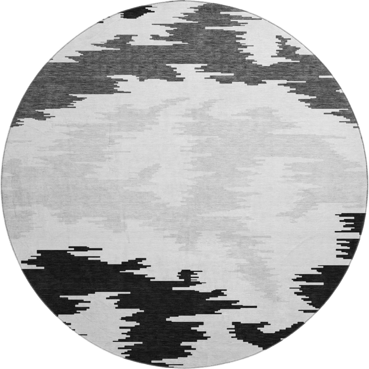 662828 8 ft. Black Gray & Silver Abstract Washable Round Area Rug with UV Protection
