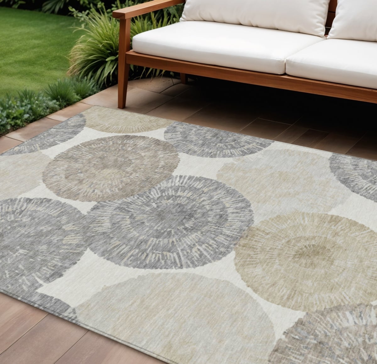 661007 9 x 12 ft. Linen Ivory & Beige Abstract Washable Transitional Indoor & Outdoor Rectangle Area Rug