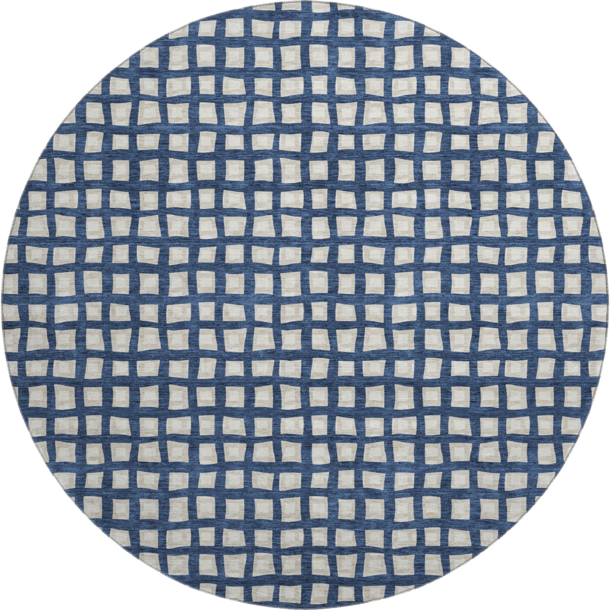 661494 8 ft. Blue & Ivory Geometric Transitional Washable Round Area Rug with UV Protection