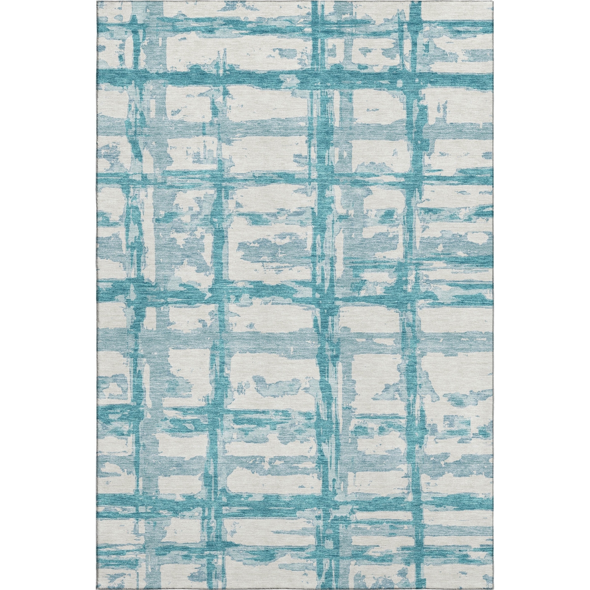 662824 9 x 12 ft. Teal & Ivory Striped Transitional Washable Machine Made Rectangle Area Rug with UV Protection