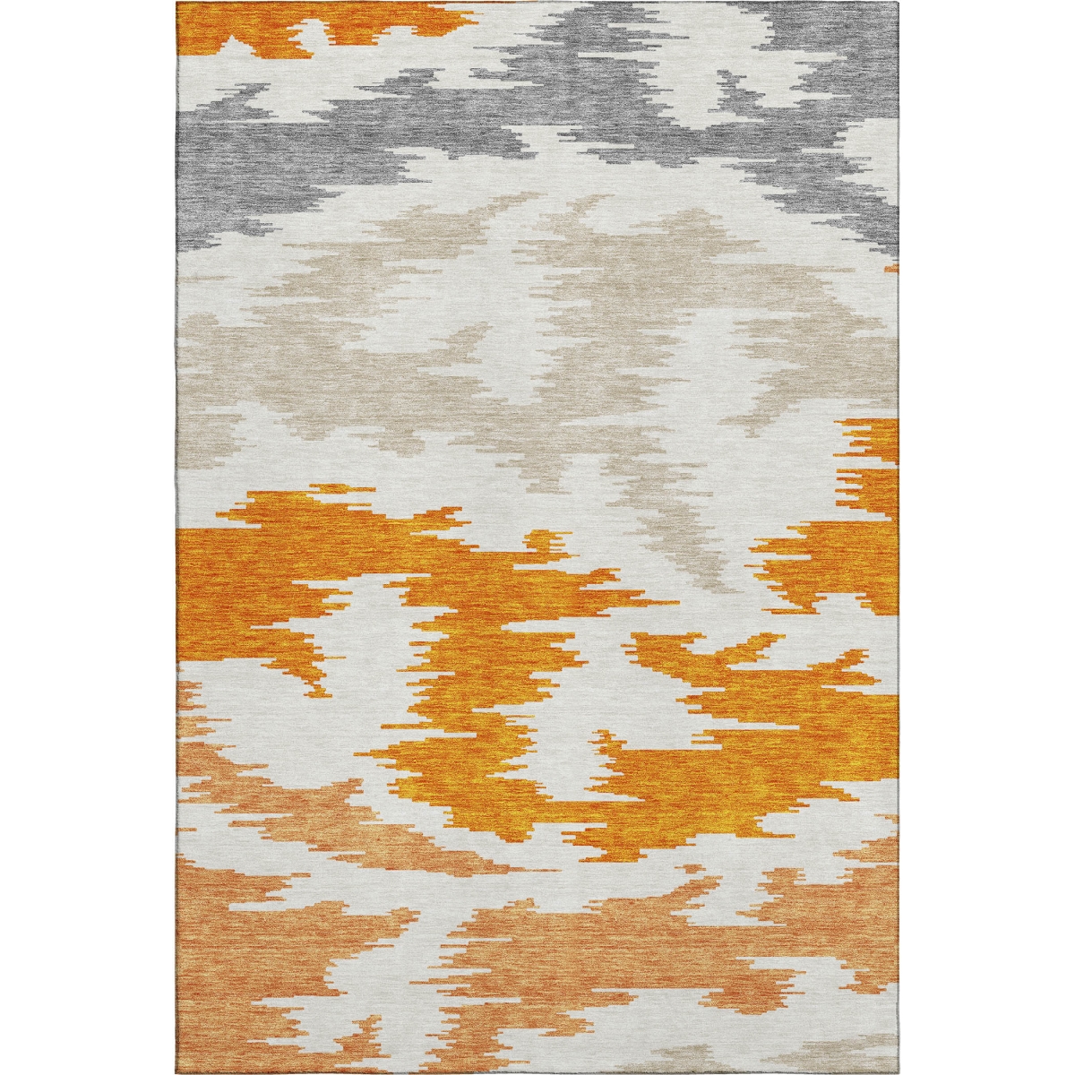 662871 8 x 10 ft. Orange Ivory & Gray Abstract Washable Machine Made Rectangle Area Rug with UV Protection