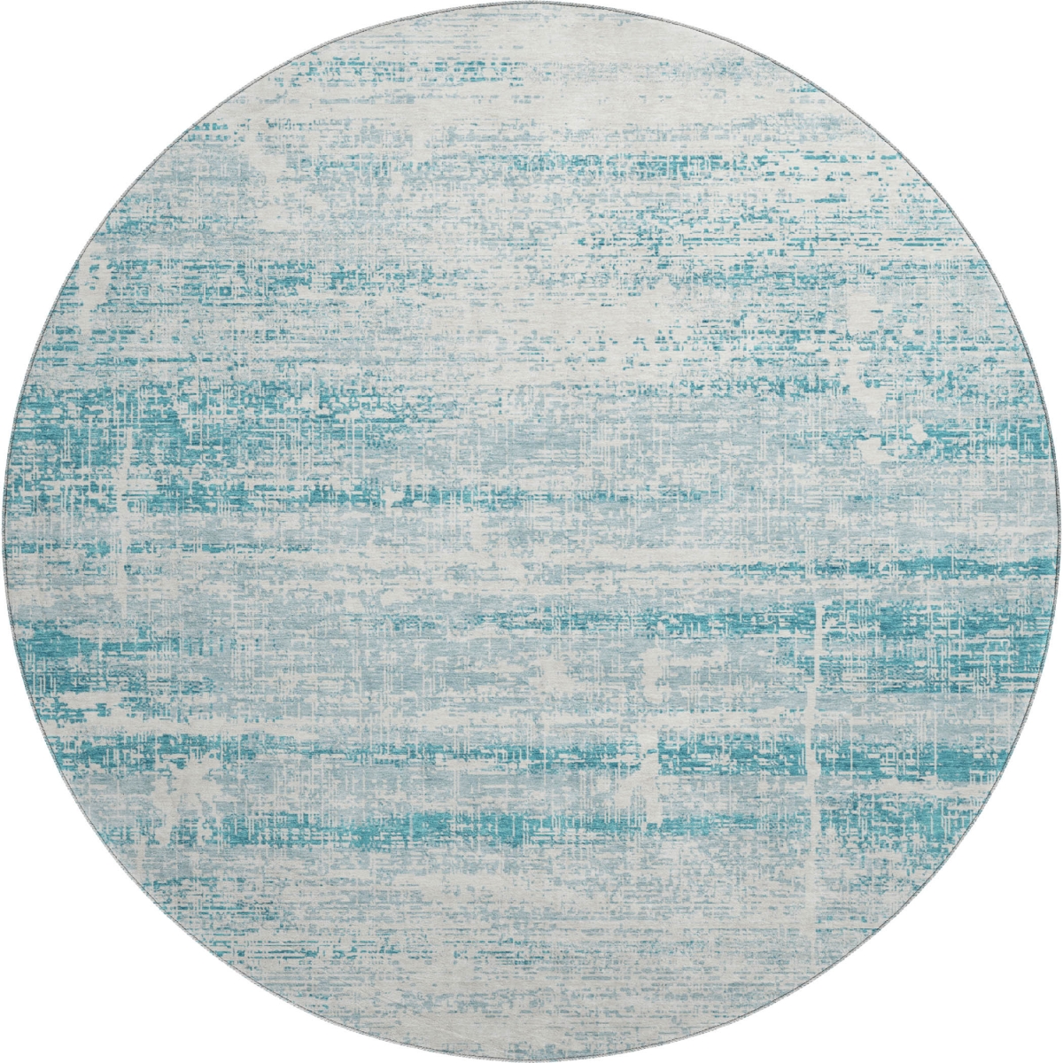 662960 8 ft. Teal & Ivory Abstract Transitional Washable Round Area Rug with UV Protection