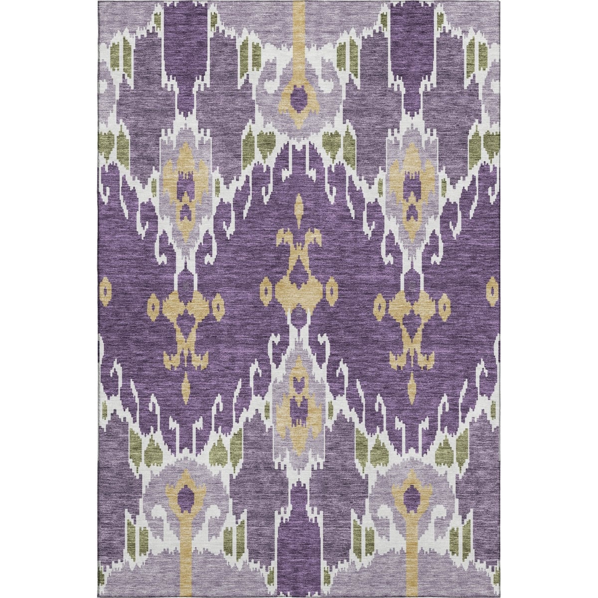 663023 10 x 14 ft. Purple Gold & Ivory Ikat Washable Machine Made Rectangle Area Rug with UV Protection