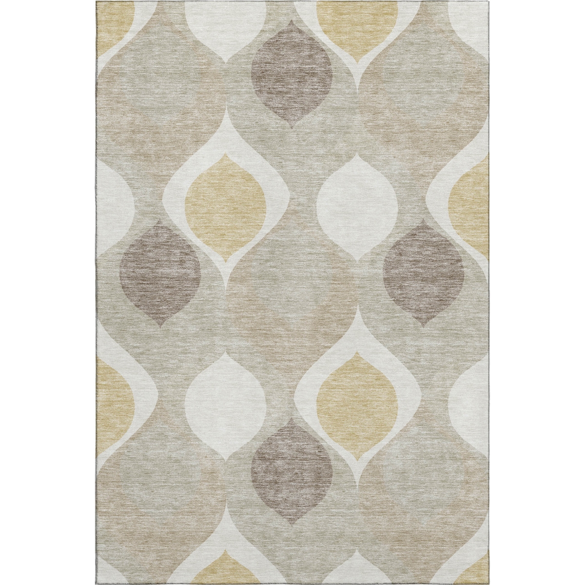 663037 5 x 8 ft. Beige, Ivory & Gold Ogee Washable Machine Made Rectangle Area Rug with UV Protection