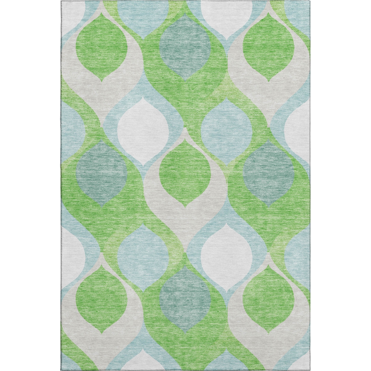 663075 8 x 10 ft. Lime Green Blue & Ivory Ogee Washable Machine Made Rectangle Area Rug with UV Protection