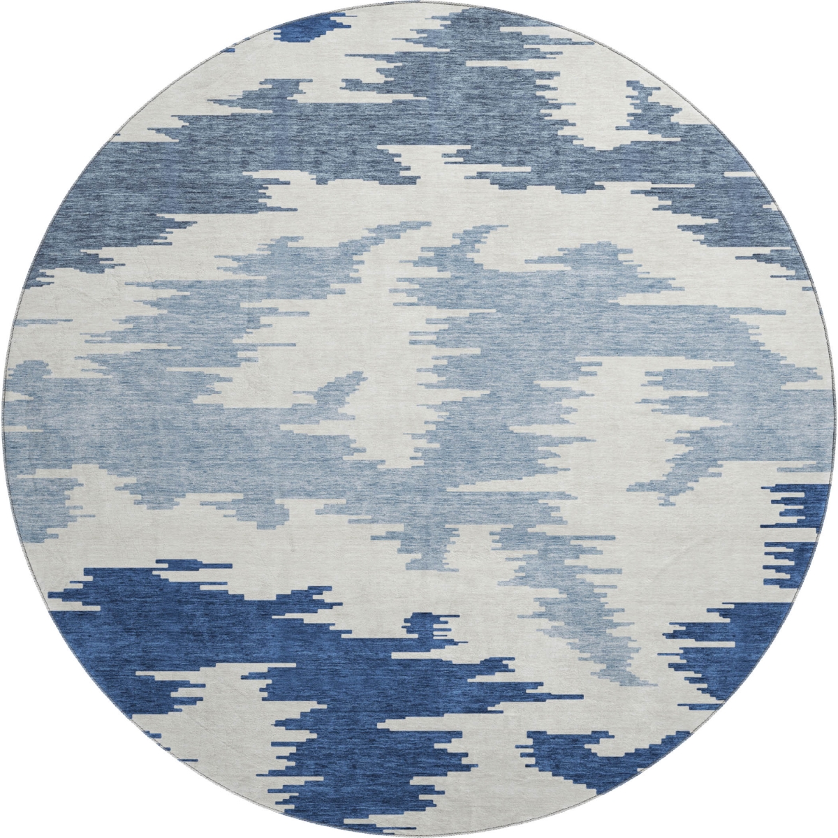 662864 8 ft. Navy Blue & Ivory Abstract Transitional Washable Round Area Rug with UV Protection