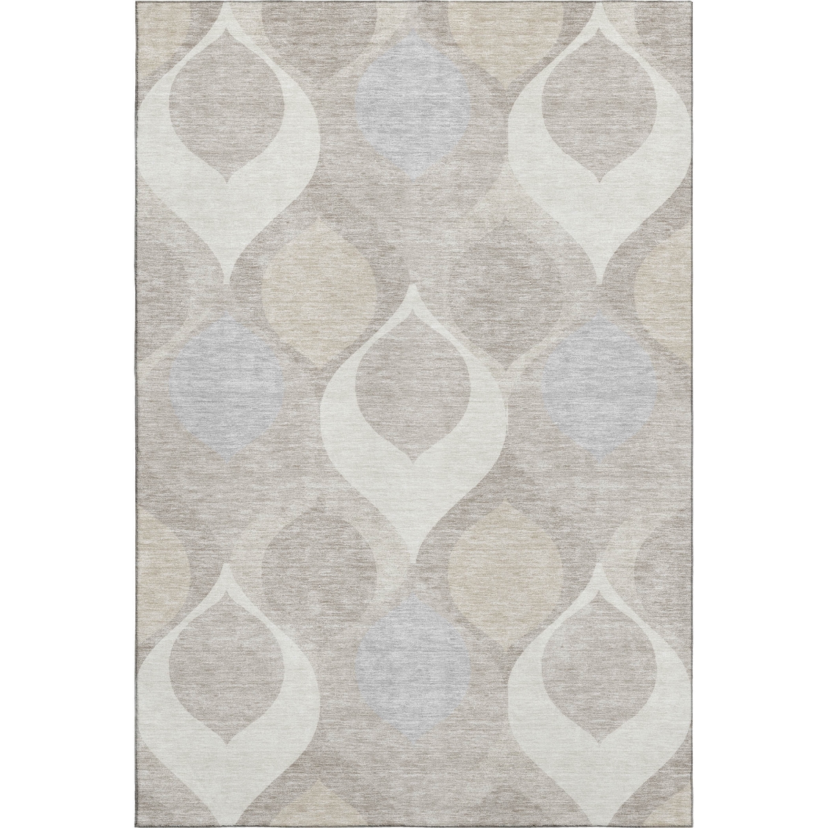 663071 10 x 14 ft. Ivory Beige & Gray Ogee Washable Machine Made Rectangle Area Rug with UV Protection