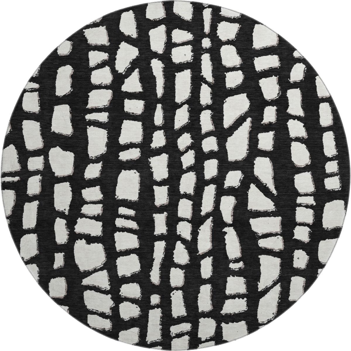 663344 8 ft. Black & Ivory Cobblestone Washable Round Area Rug with UV Protection