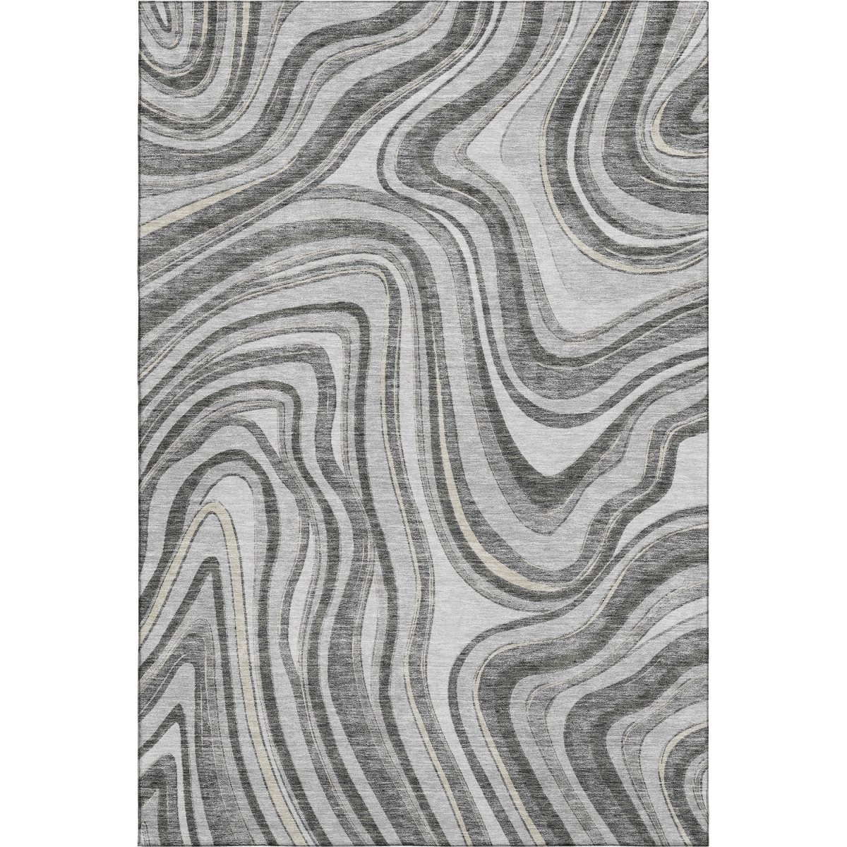663536 10 x 14 ft. Gray & Ivory Marble Washable Machine Made Rectangle Area Rug with UV Protection