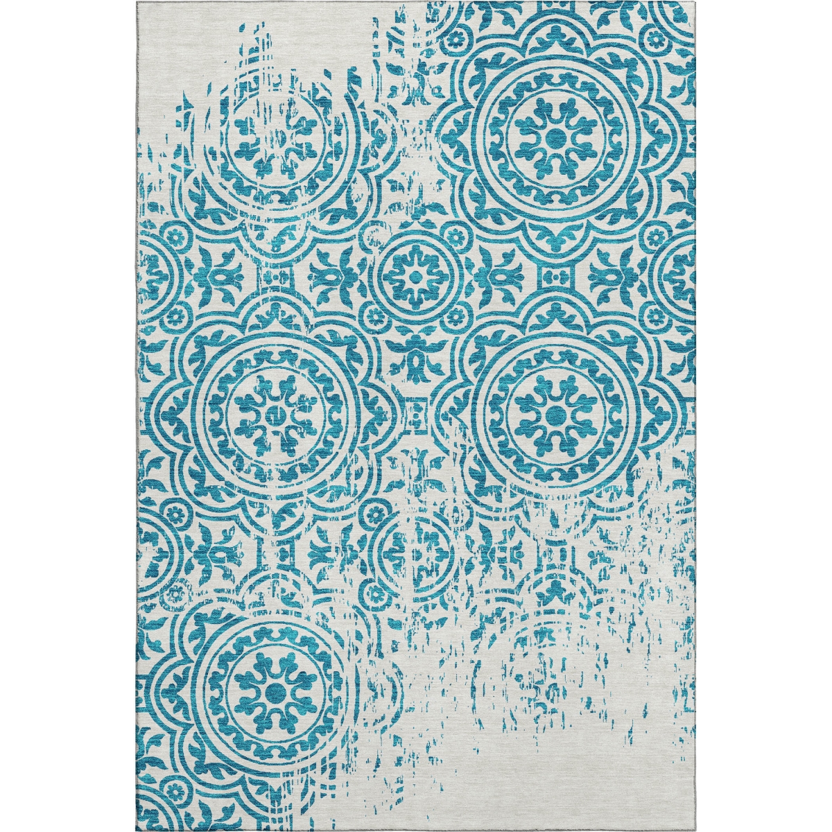 663721 5 x 8 ft. Teal & Ivory Medallion Transitional Washable Machine Made Rectangle Area Rug with UV Protection