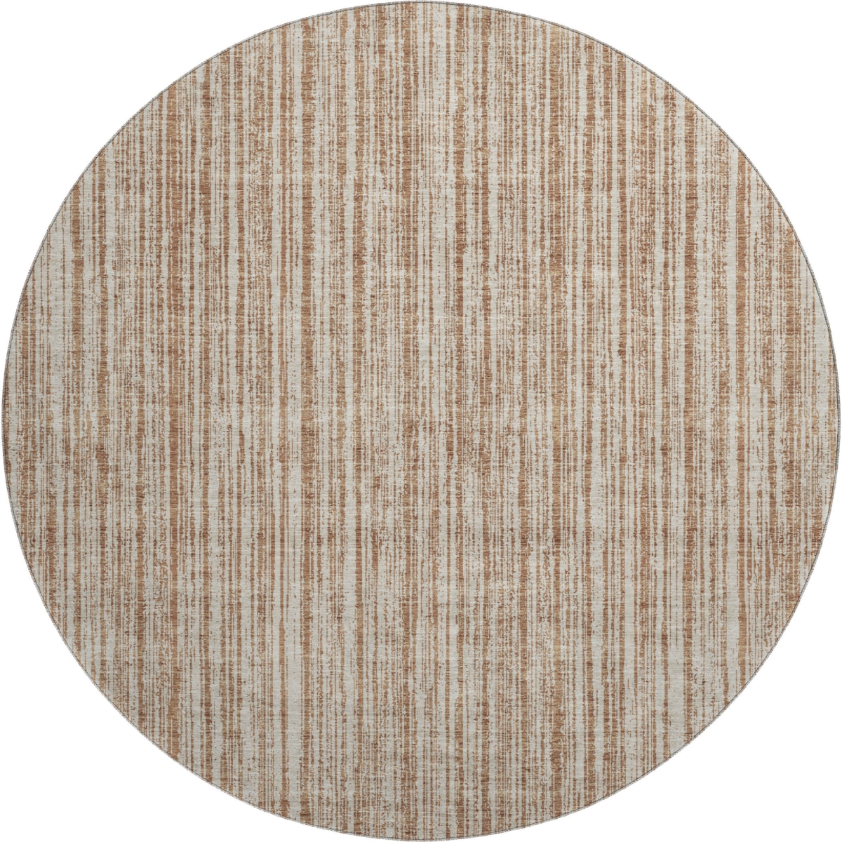 663849 8 ft. Rust & Beige Striped Transitional Washable Round Area Rug with UV Protection