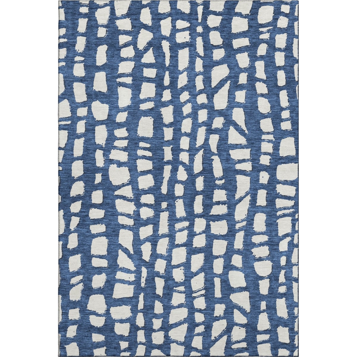 663370 9 x 12 ft. Navy Blue & Ivory Cobblestone Washable Machine Made Rectangle Area Rug with UV Protection