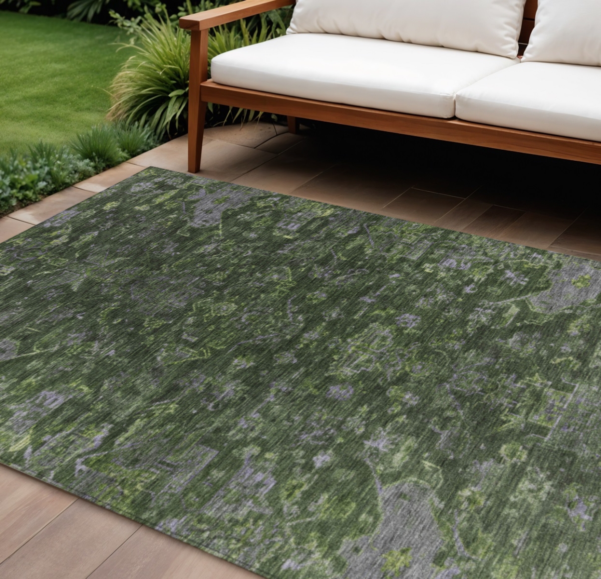 659275 10 x 14 ft. Olive Green & Gray Medallion Washable Traditional Indoor & Outdoor Rectangle Area Rug