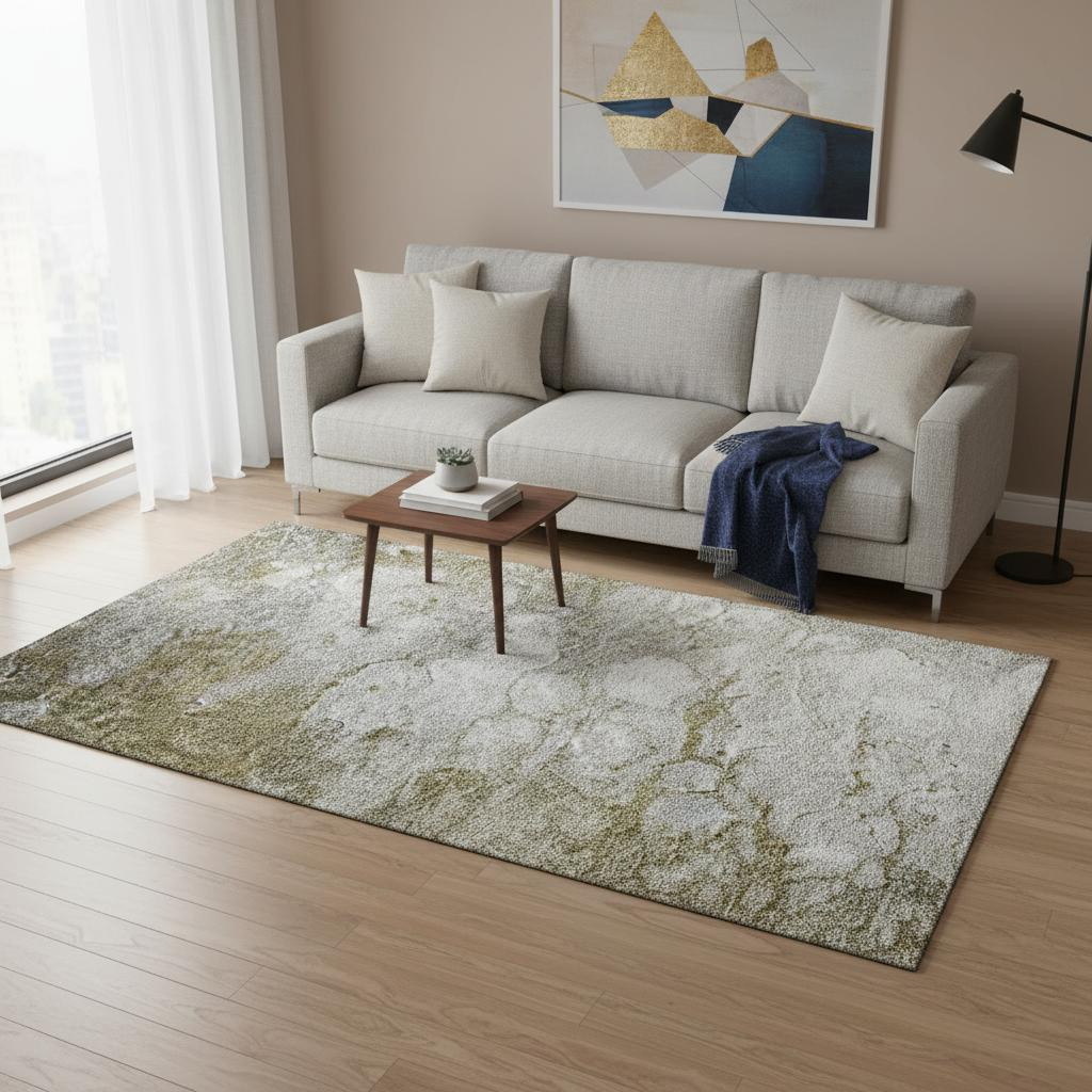 656701 5 x 8 ft. Brown & Ivory Abstract Transitional Washable Machine Made Rectangle Area Rug with UV Protection
